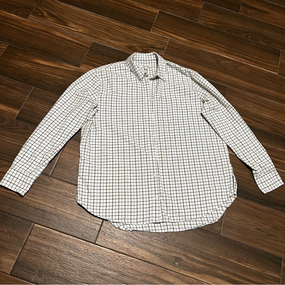 Madewell Women’s Oversized Ex-Boyfriend Plaid Shirt Small Cream Brown Blue - Picture 2 of 12